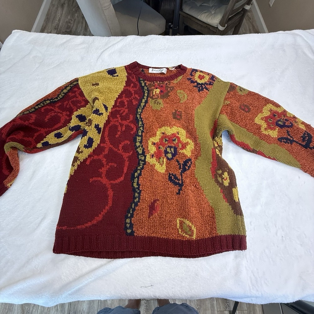 Vintage Andrea Jovine Sweater Women S Wool Blend Patchwork Floral Artsy 90s